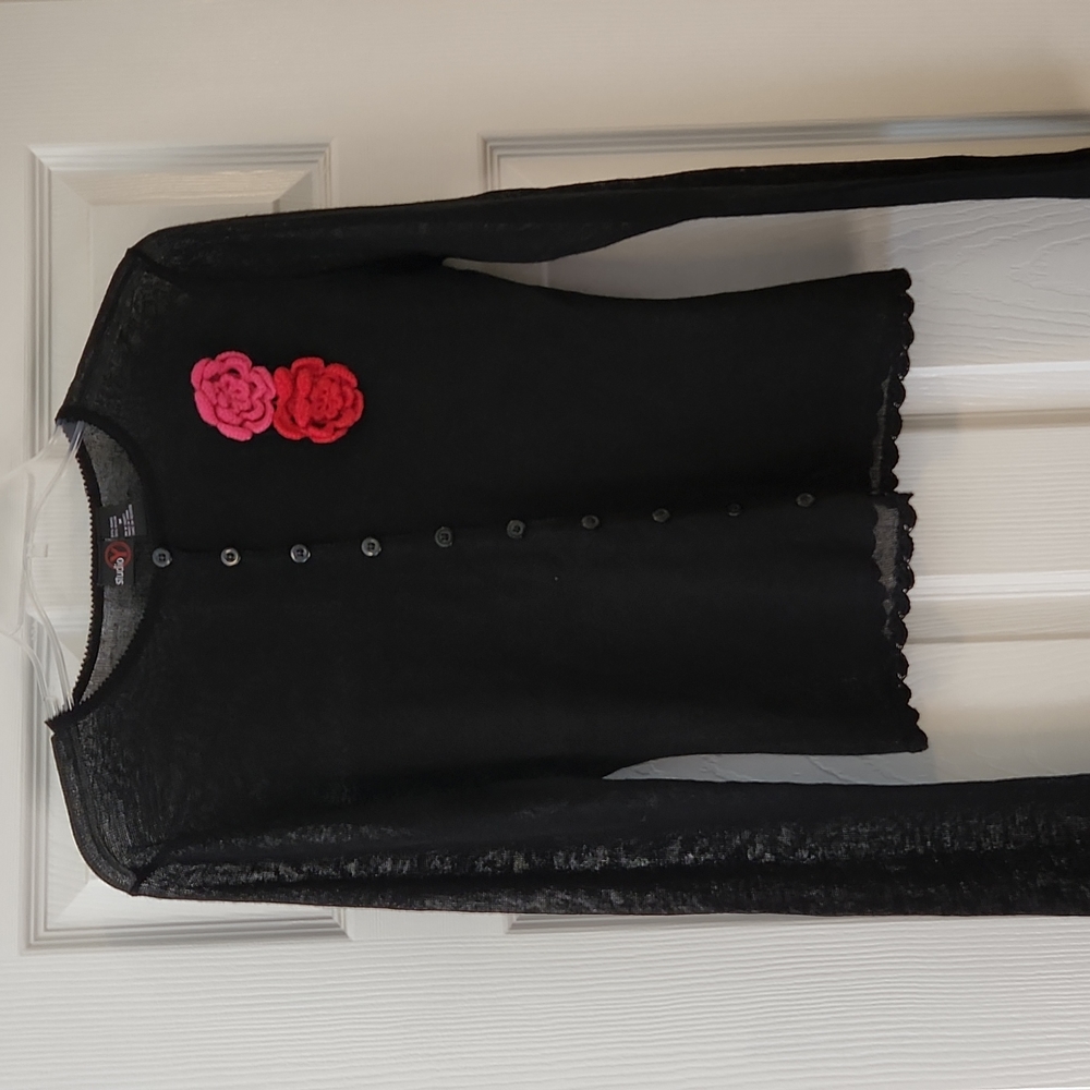 Black Light Cardigan Knit Flowers